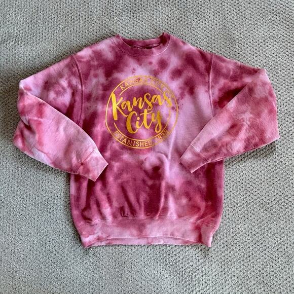 Kansas Tops - Kansas City Tie Dye Red Yellow Crewneck Fleece Womens Swiftie Fun Sweatshirt M